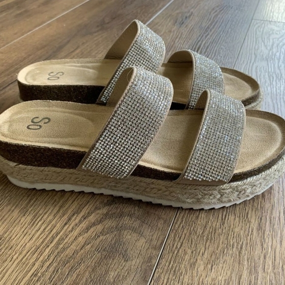 SO Shoes - SO Platform Woven Rhinestone Sandals